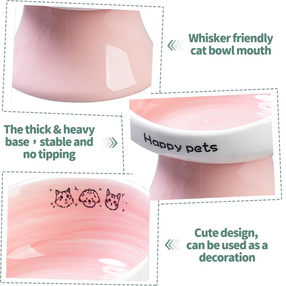 Tall Raised Ceramic Pet Bowl for Cats and Small Dogs in Blue or Pink - Blue