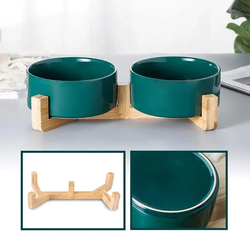 Ceramic Pet Bowl Double Cat Food Bowl Dog Water Bowl Feeding Drinking Bowl Set - Yellow