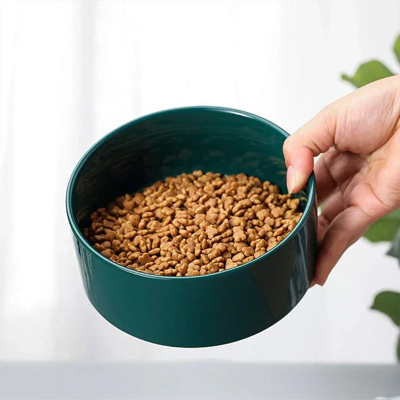 Ceramic Pet Bowl Double Cat Food Bowl Dog Water Bowl Feeding Drinking Bowl Set - Yellow