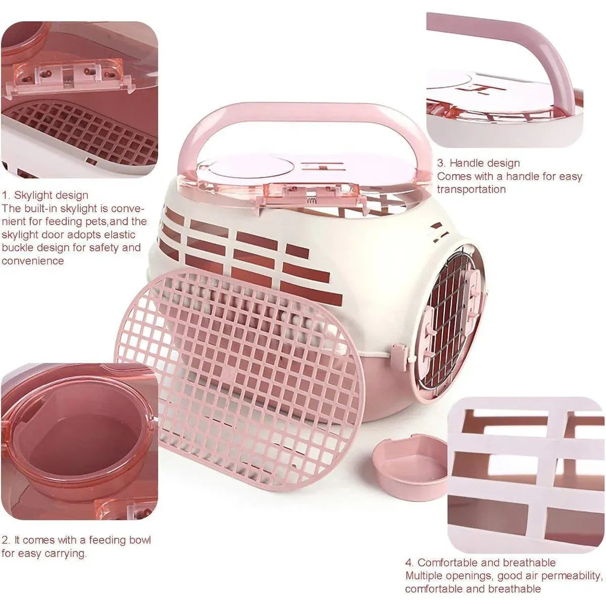 Dog and Cat Carrier Large Space Removable Sunroof Air Carrier for Pet Travel - Pink