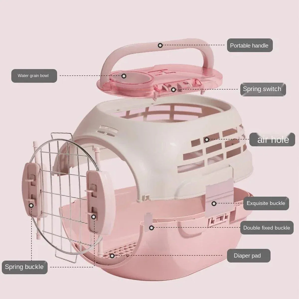 Dog and Cat Carrier Large Space Removable Sunroof Air Carrier for Pet Travel - Pink