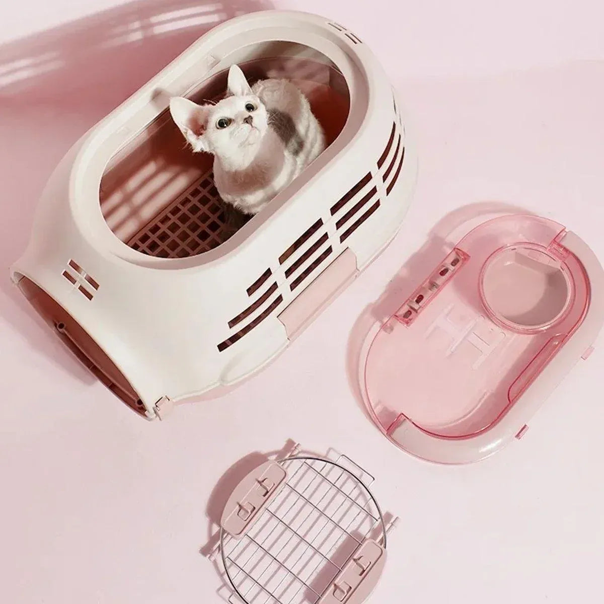 Dog and Cat Carrier Large Space Removable Sunroof Air Carrier for Pet Travel - Pink