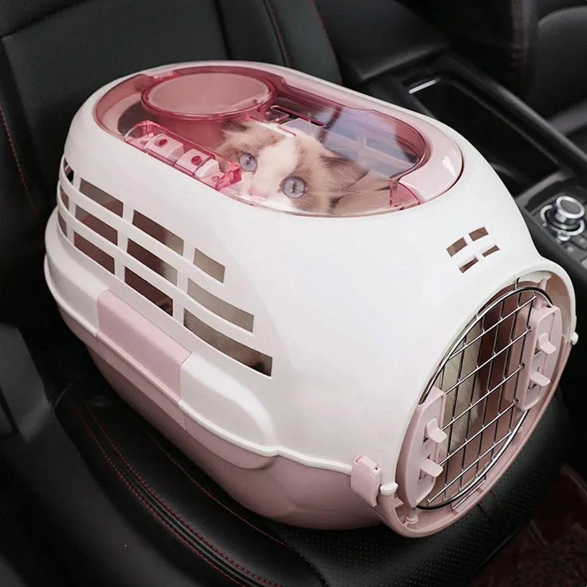 Dog and Cat Carrier Large Space Removable Sunroof Air Carrier for Pet Travel - Pink