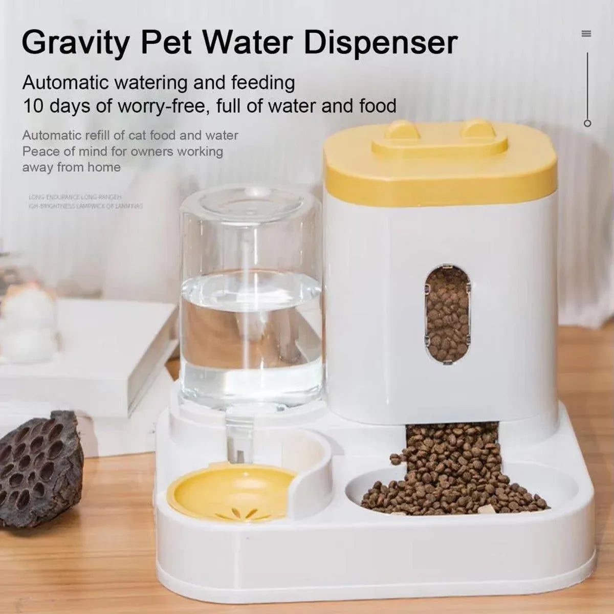 2in1 Pet Bowl Vertical Feeder and Drinker Cat Dog Bowl Water and Food in One - Grey