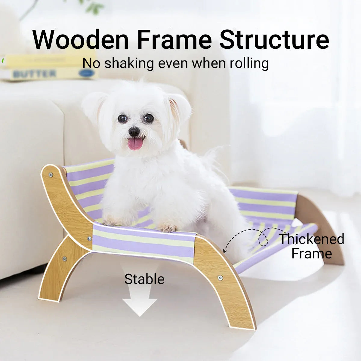 Pet Striped Lounge Bed Pet Nest Soft Cushion Washable Anti Slip Comfortable - Purple