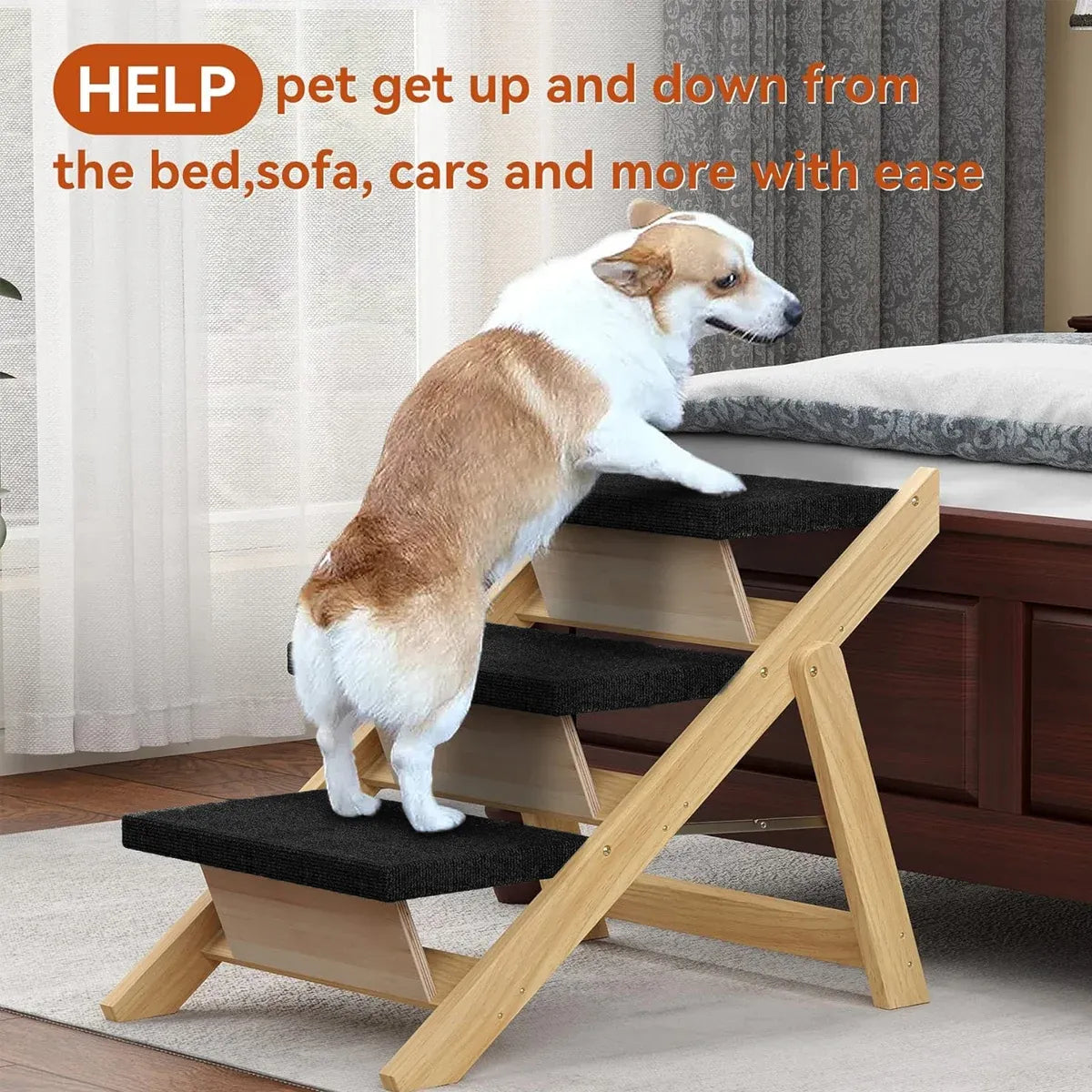 Outdoor Indoor Portable Wooden Pet Stairs Dog Cat Climbing Ladder Non Slip Play