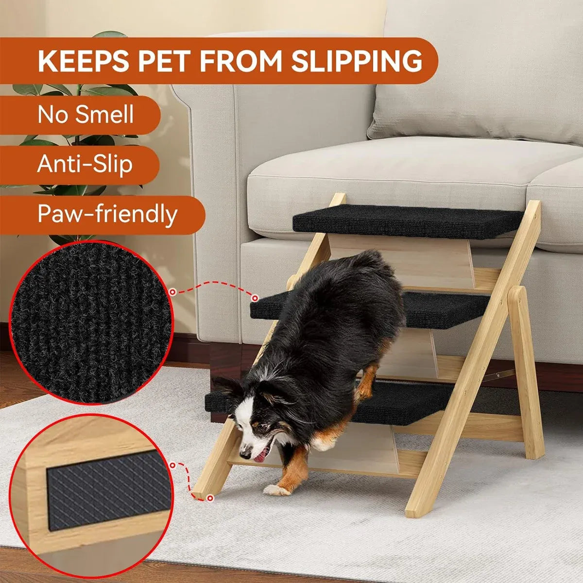 Outdoor Indoor Portable Wooden Pet Stairs Dog Cat Climbing Ladder Non Slip Play
