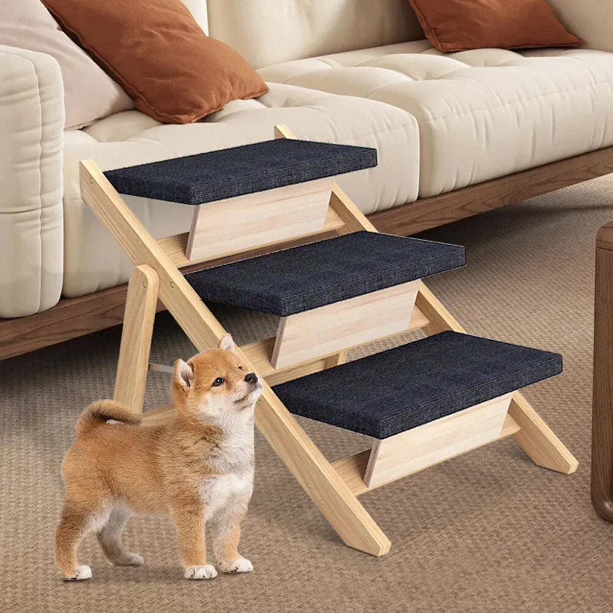 Outdoor Indoor Portable Wooden Pet Stairs Dog Cat Climbing Ladder Non Slip Play