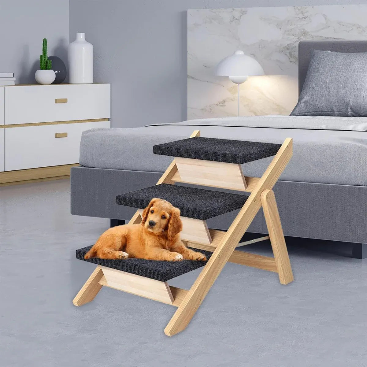 Outdoor Indoor Portable Wooden Pet Stairs Dog Cat Climbing Ladder Non Slip Play