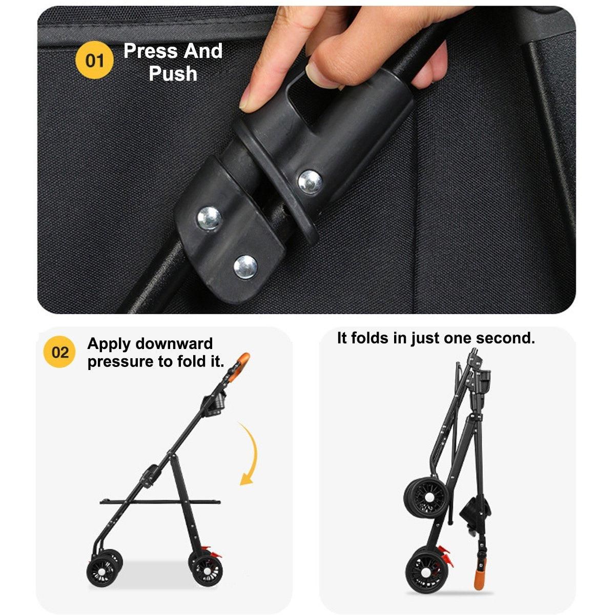 Foldable 2 in 1 Pet Stroller for Outdoor Travel Outing Lightweight Pet Carrier - Black