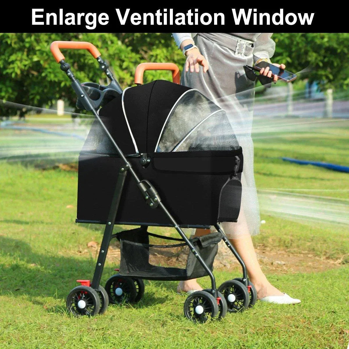 Foldable 2 in 1 Pet Stroller for Outdoor Travel Outing Lightweight Pet Carrier - Black