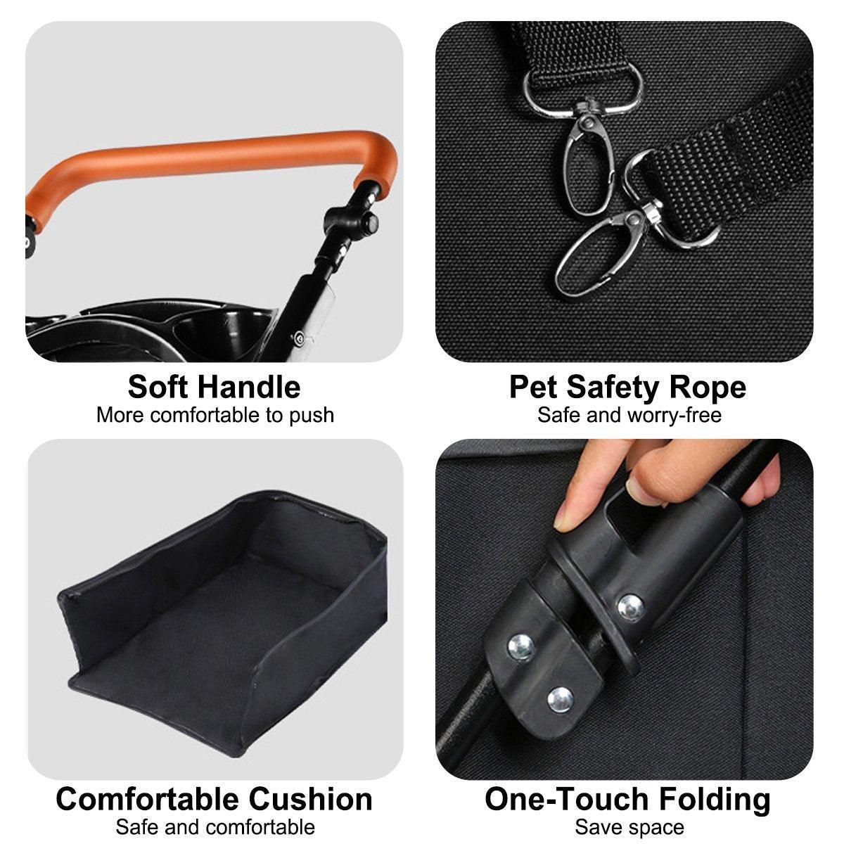 Foldable 2 in 1 Pet Stroller for Outdoor Travel Outing Lightweight Pet Carrier - Black