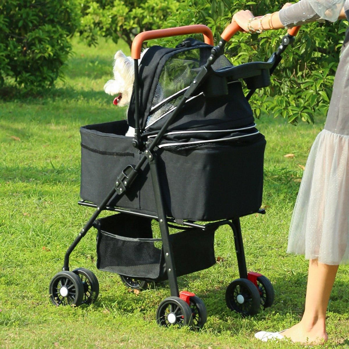 Foldable 2 in 1 Pet Stroller for Outdoor Travel Outing Lightweight Pet Carrier - Black
