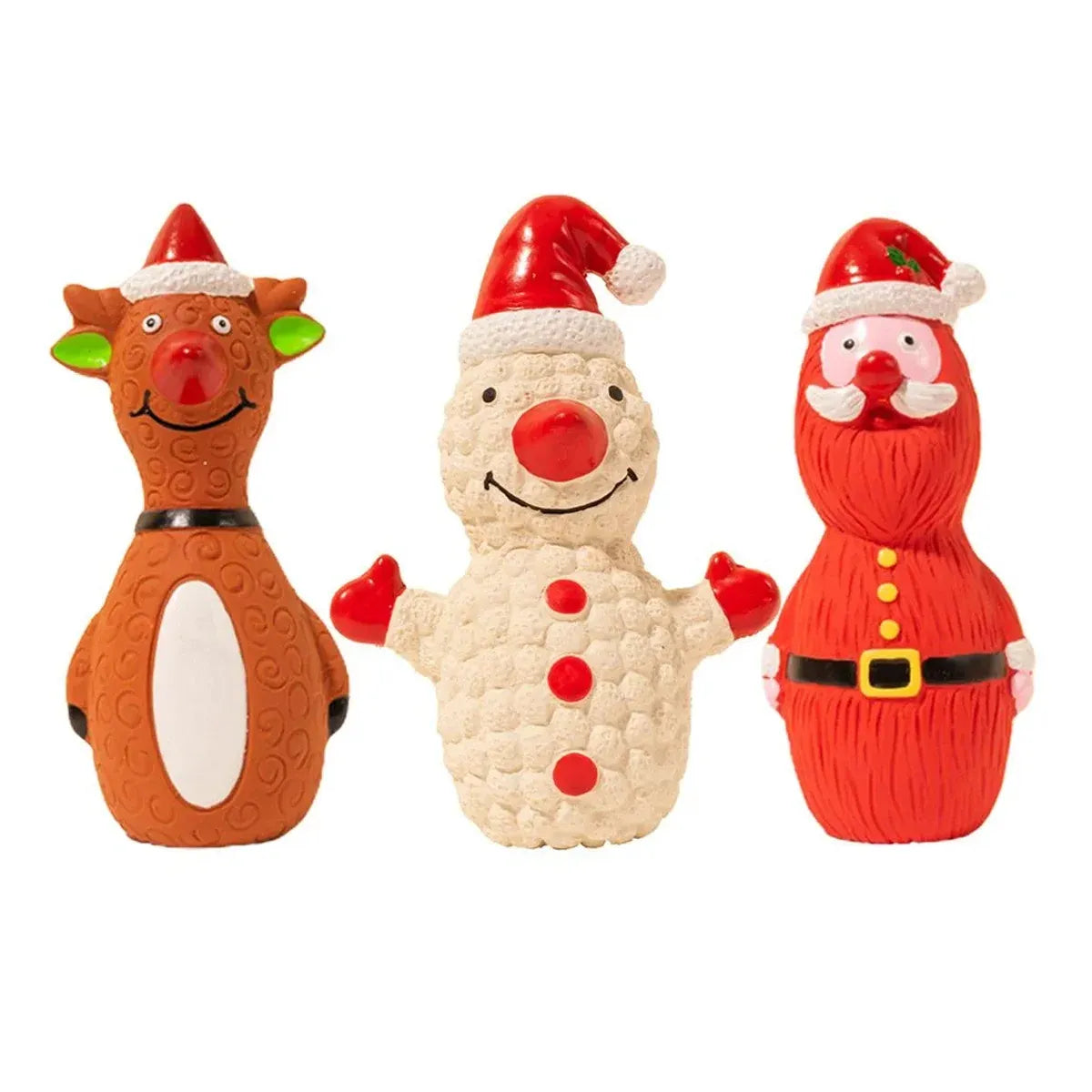 Christmas Dog Toys Set Santa Reindeer Snowman Latex Pet Squeaker Toys Multicolor - Red