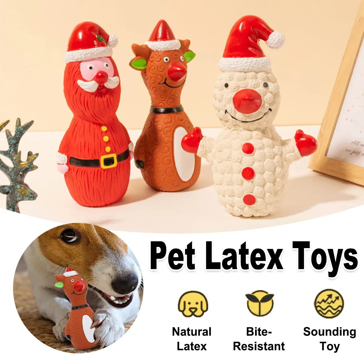 Christmas Dog Toys Set Santa Reindeer Snowman Latex Pet Squeaker Toys Multicolor - White