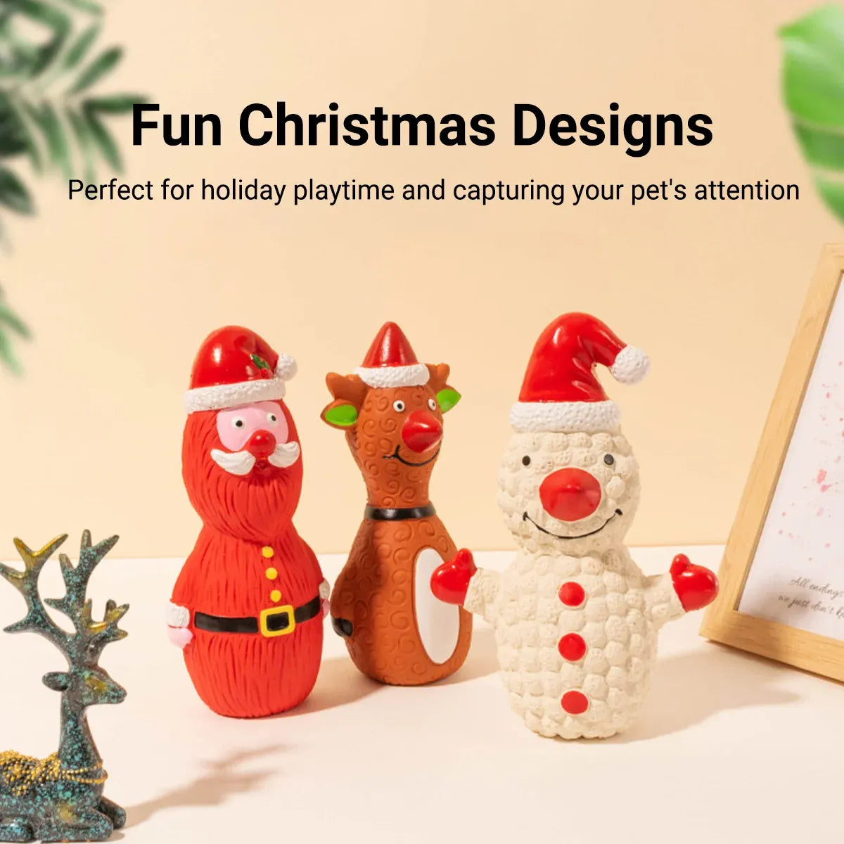 Christmas Dog Toys Set Santa Reindeer Snowman Latex Pet Squeaker Toys Multicolor - White