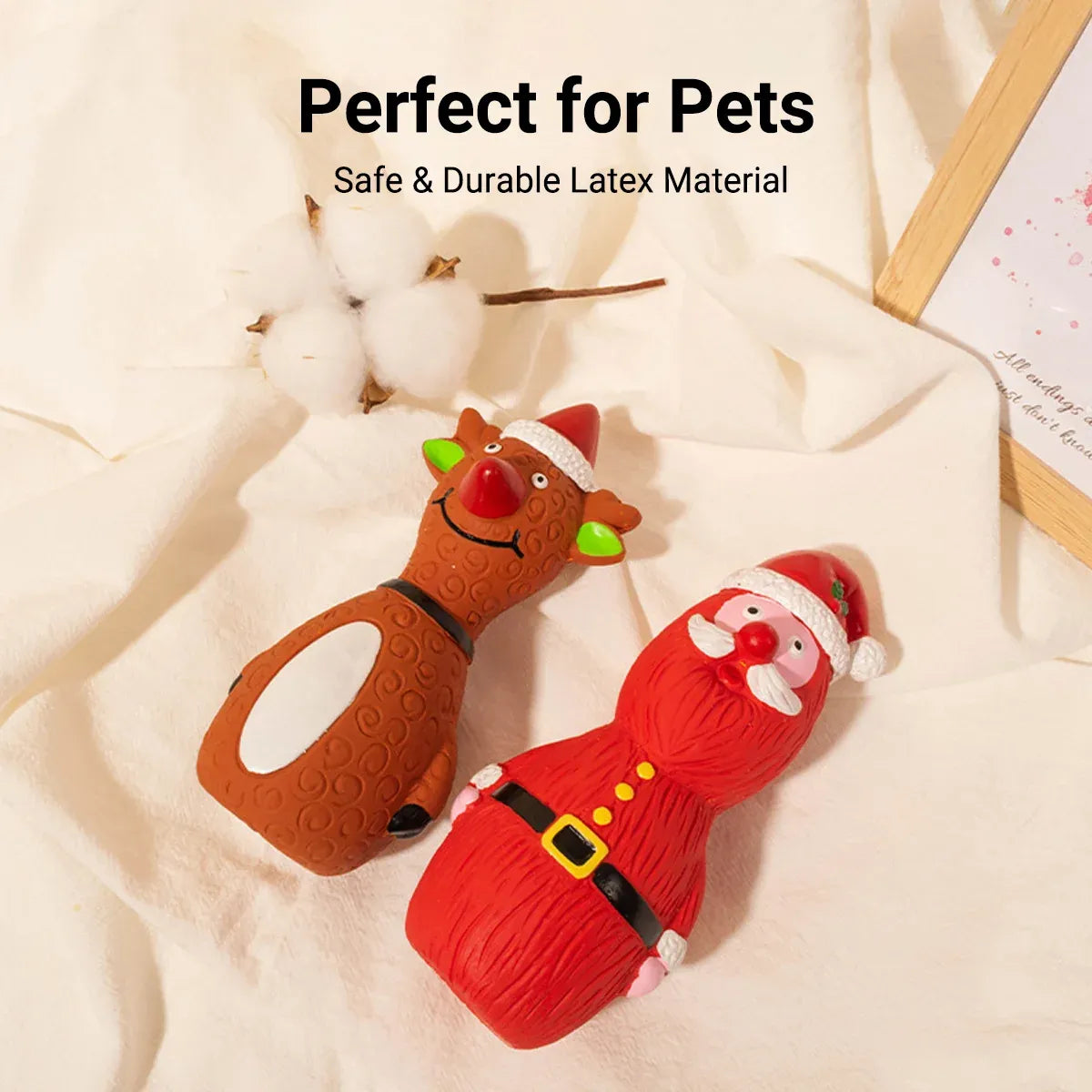 Christmas Dog Toys Set Santa Reindeer Snowman Latex Pet Squeaker Toys Multicolor - White