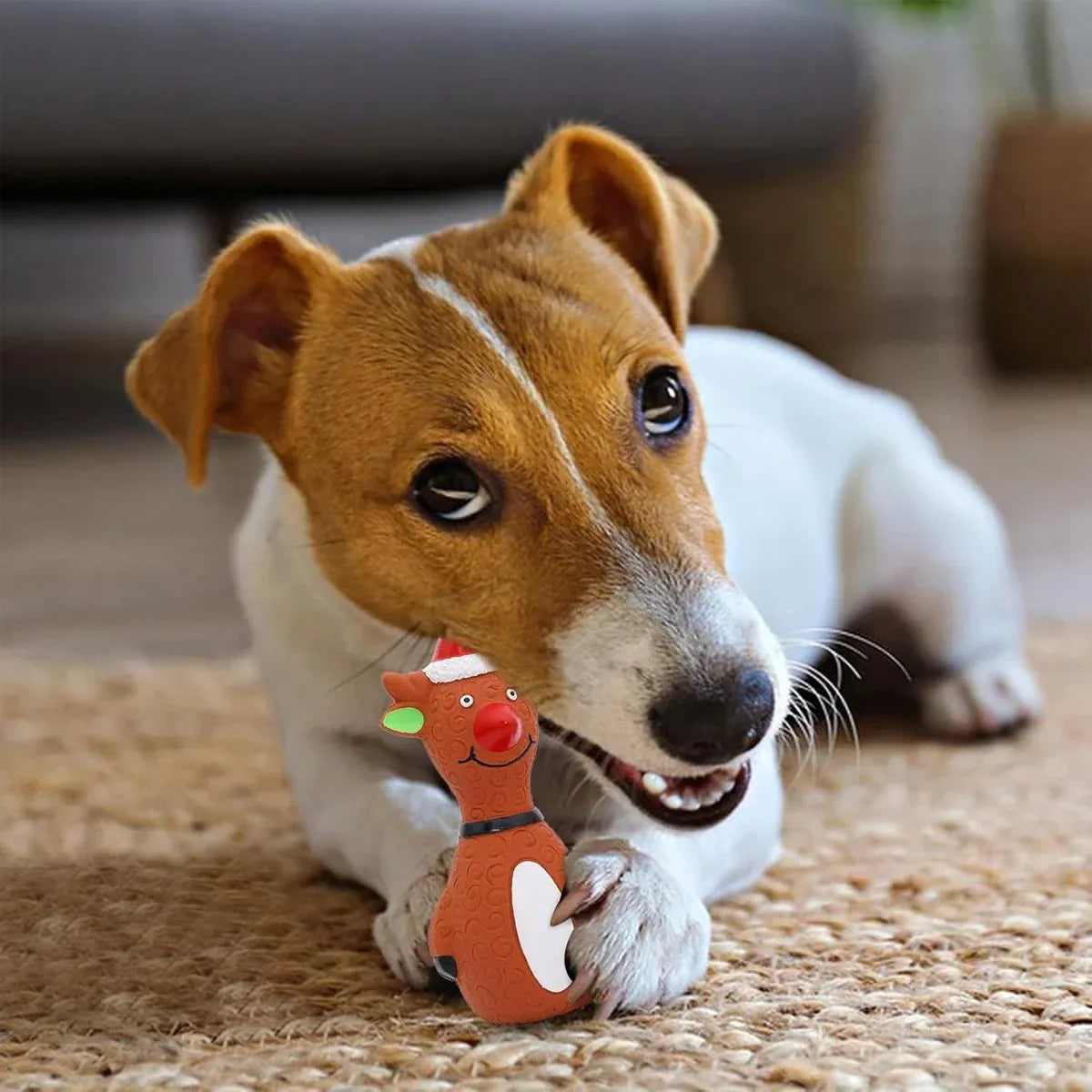 Christmas Dog Toys Set Santa Reindeer Snowman Latex Pet Squeaker Toys Multicolor - White