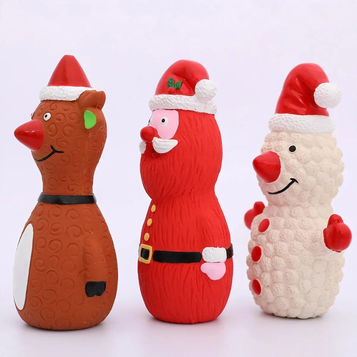 Christmas Dog Toys Set Santa Reindeer Snowman Latex Pet Squeaker Toys Multicolor - White