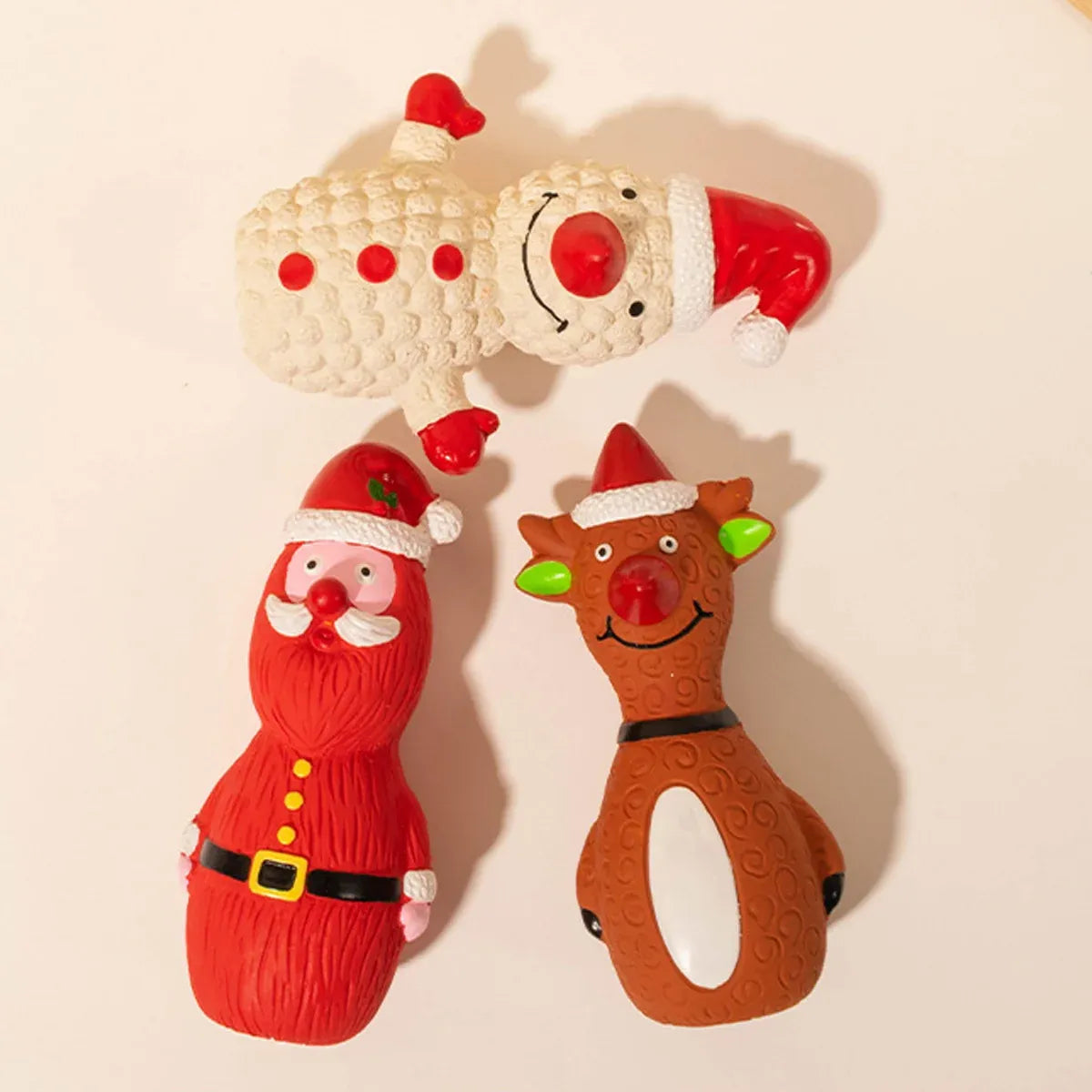Christmas Dog Toys Set Santa Reindeer Snowman Latex Pet Squeaker Toys Multicolor - White