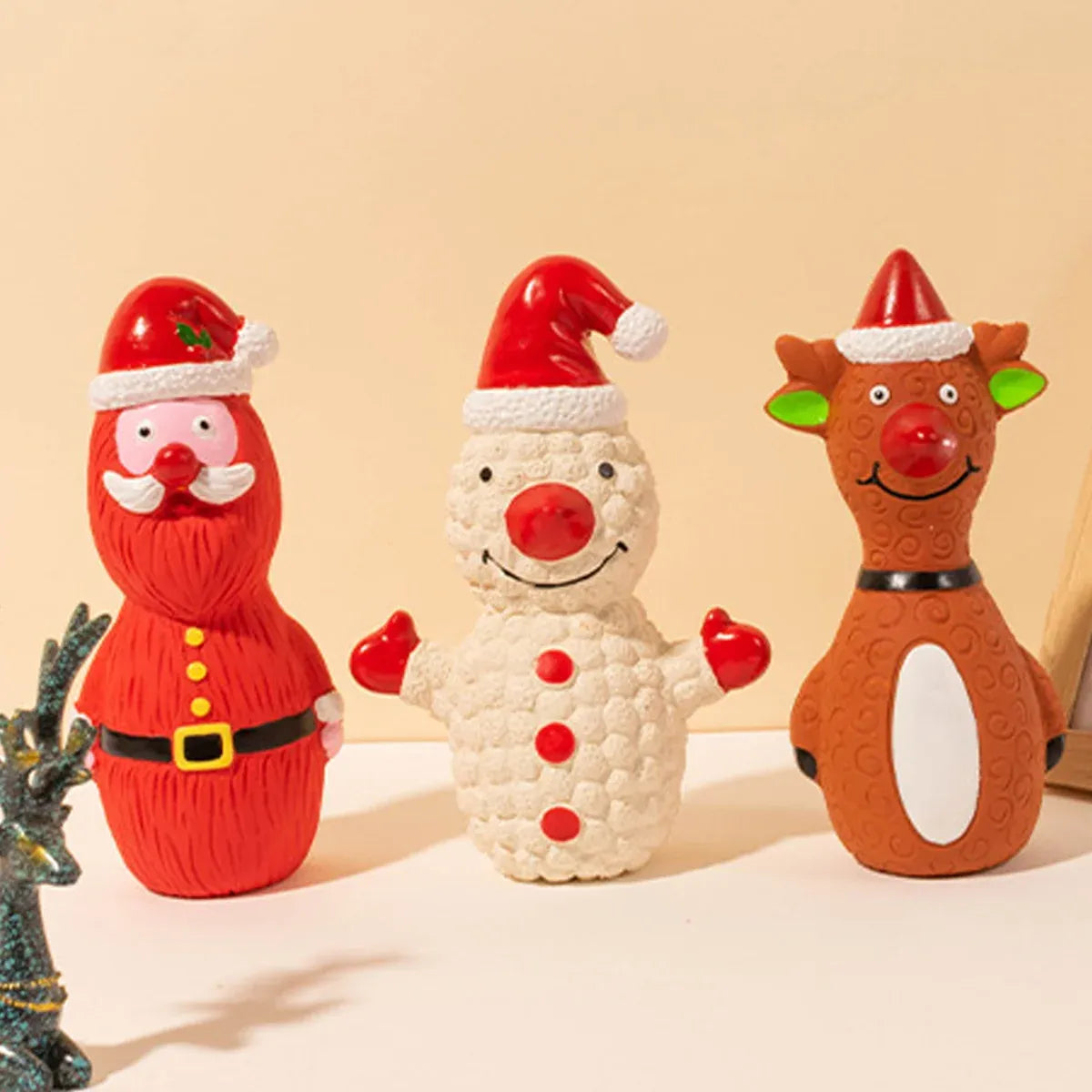 Christmas Dog Toys Set Santa Reindeer Snowman Latex Pet Squeaker Toys Multicolor - White