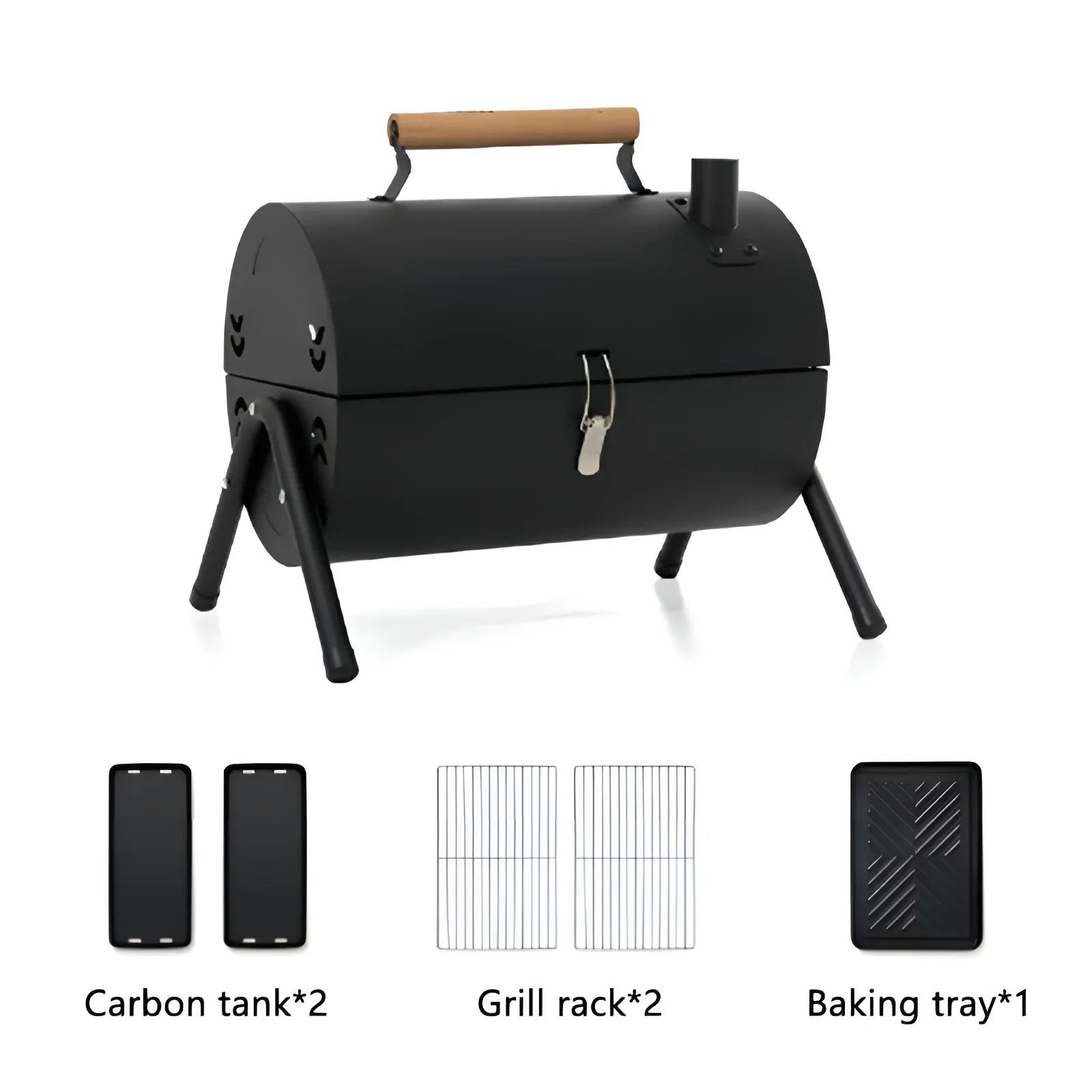 Grillz Charcoal BBQ Portable Grill Camping Barbecue Outdoor Cooking Smoker - White