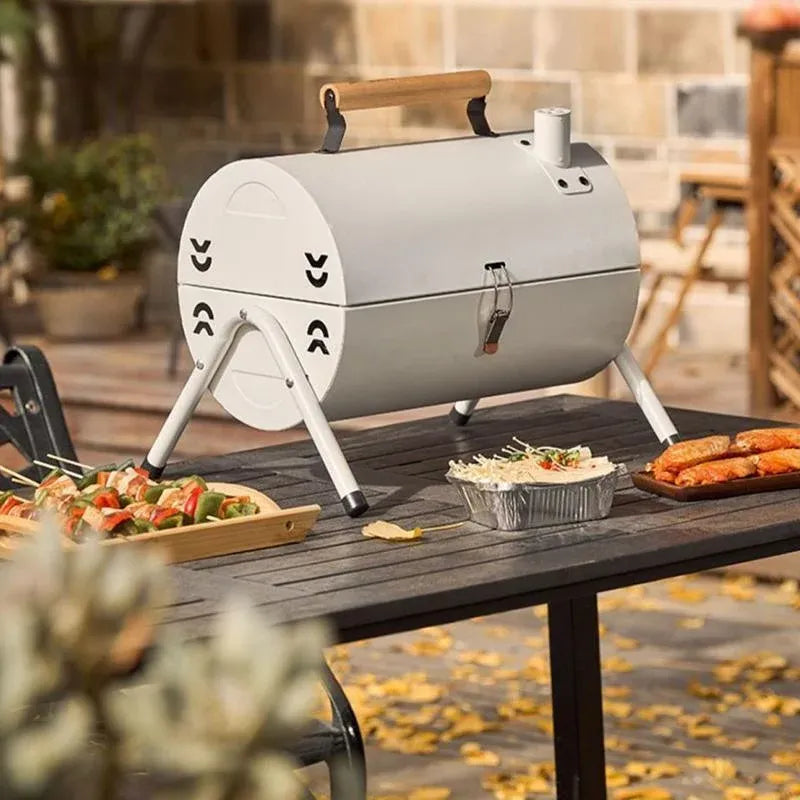 Grillz Charcoal BBQ Portable Grill Camping Barbecue Outdoor Cooking Smoker - Black