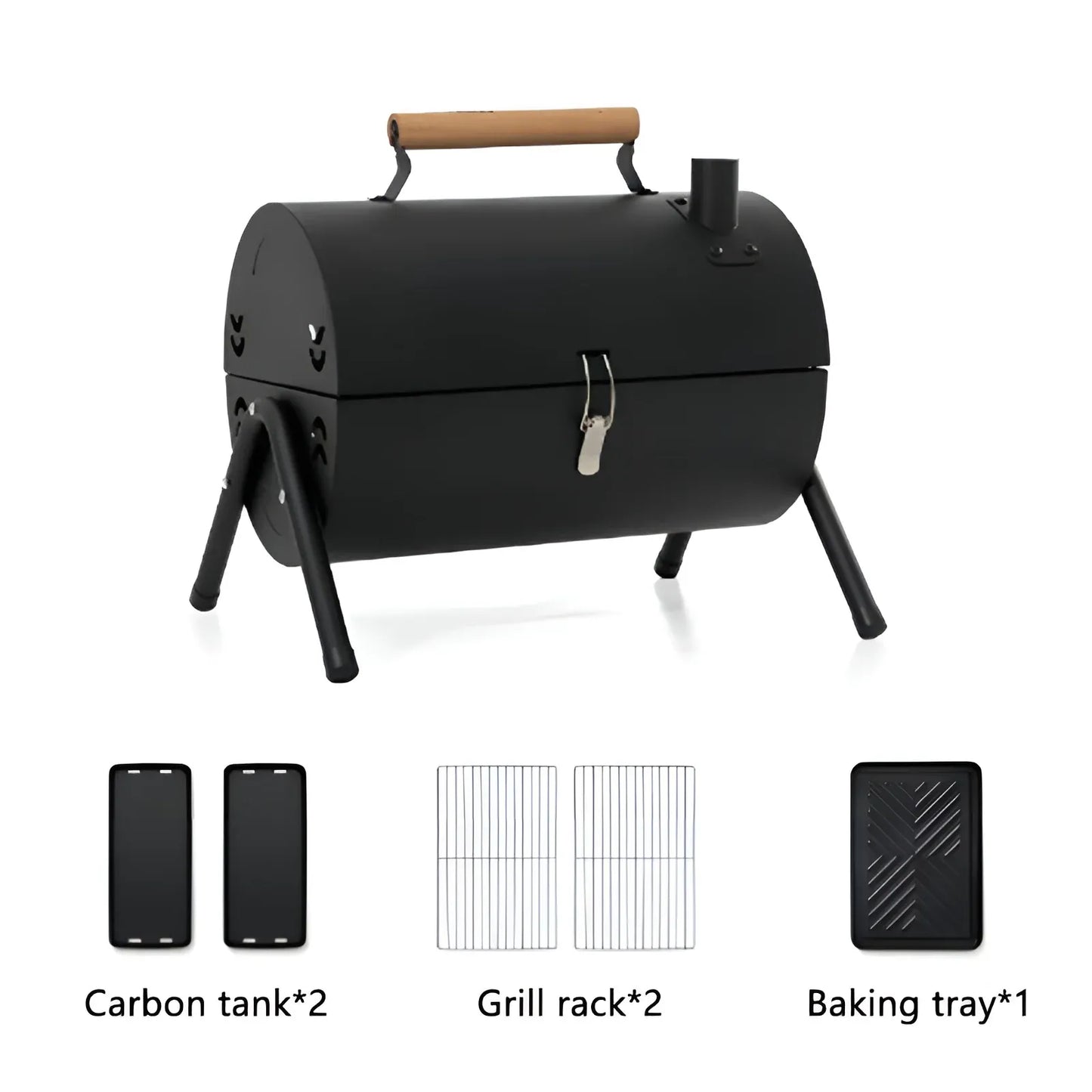 Grillz Charcoal BBQ Portable Grill Camping Barbecue Outdoor Cooking Smoker - Black