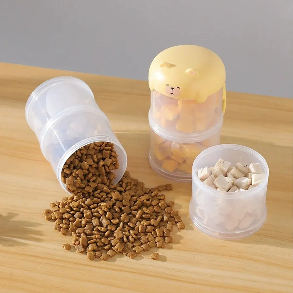 3-Tier Portable Pet Food Storage Container - Stackable Snack Bucket Bear Lid - Coffee