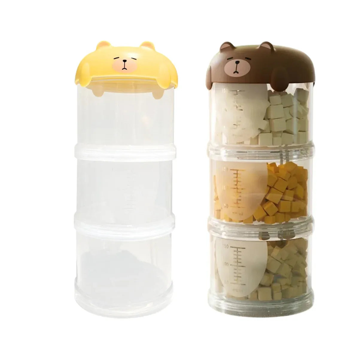 3-Tier Portable Pet Food Storage Container - Stackable Snack Bucket Bear Lid - Yellow