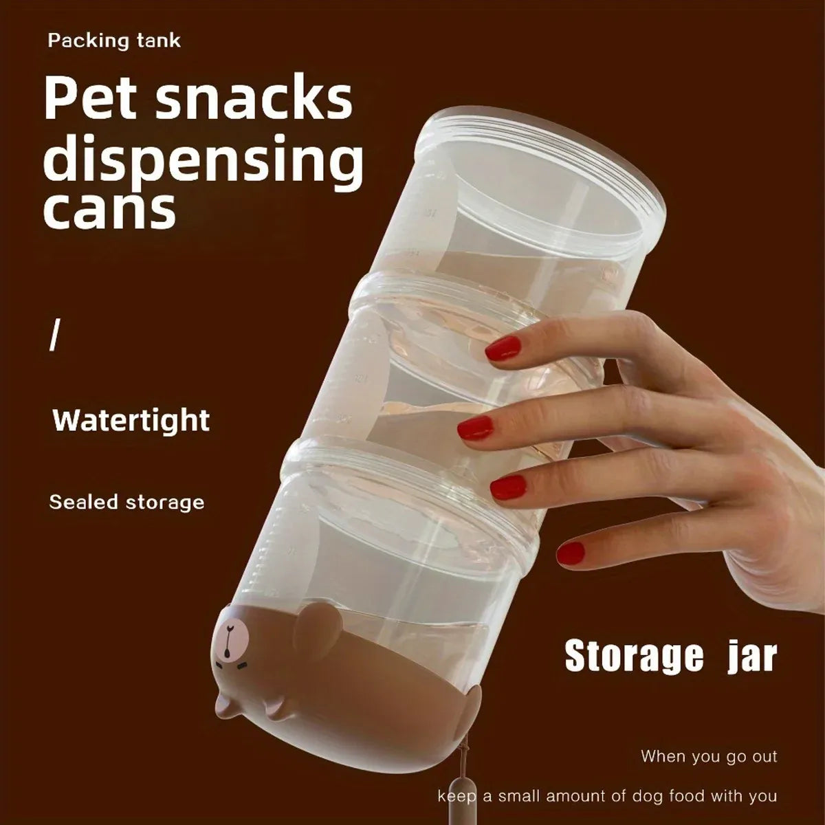 3-Tier Portable Pet Food Storage Container - Stackable Snack Bucket Bear Lid - Yellow