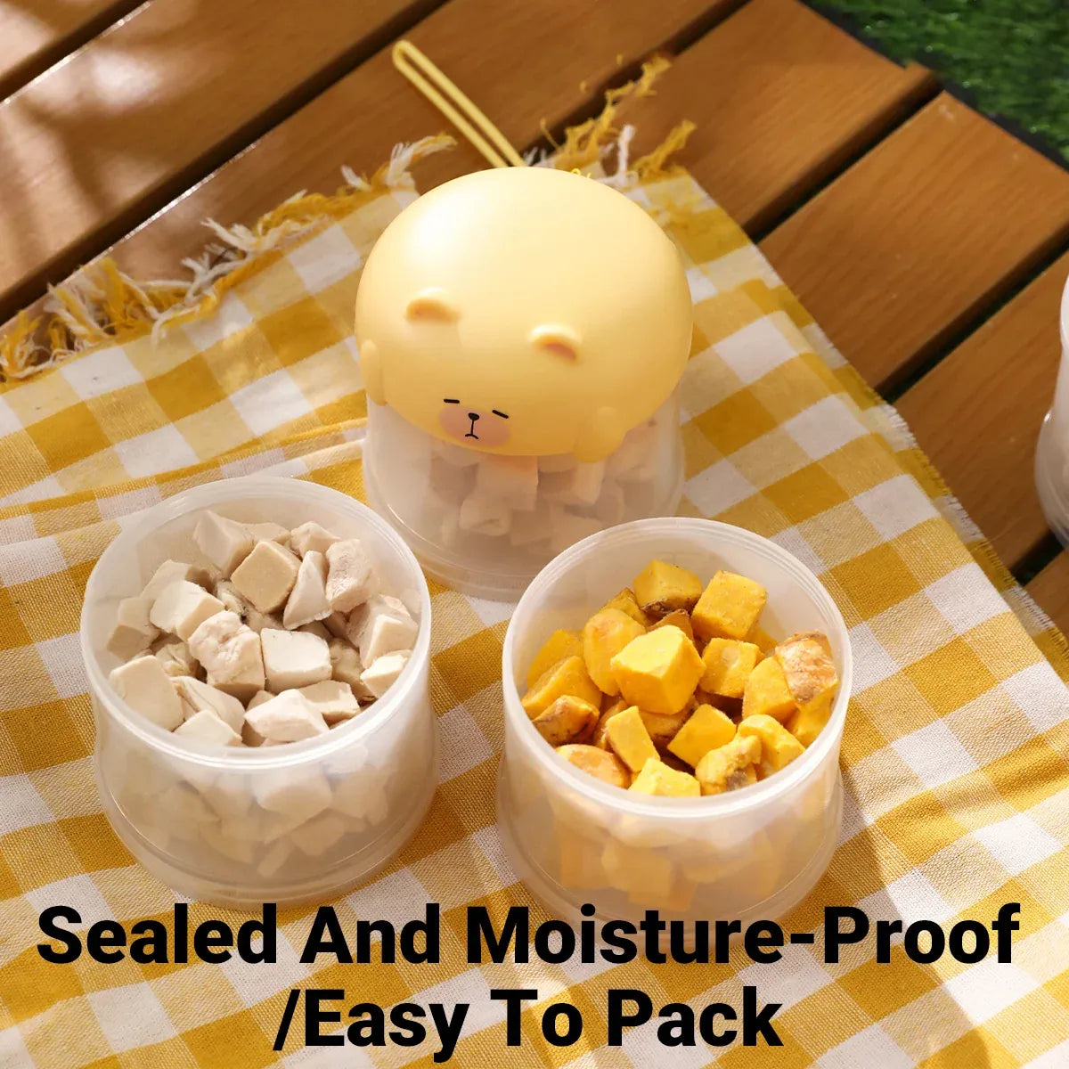 3-Tier Portable Pet Food Storage Container - Stackable Snack Bucket Bear Lid - Yellow
