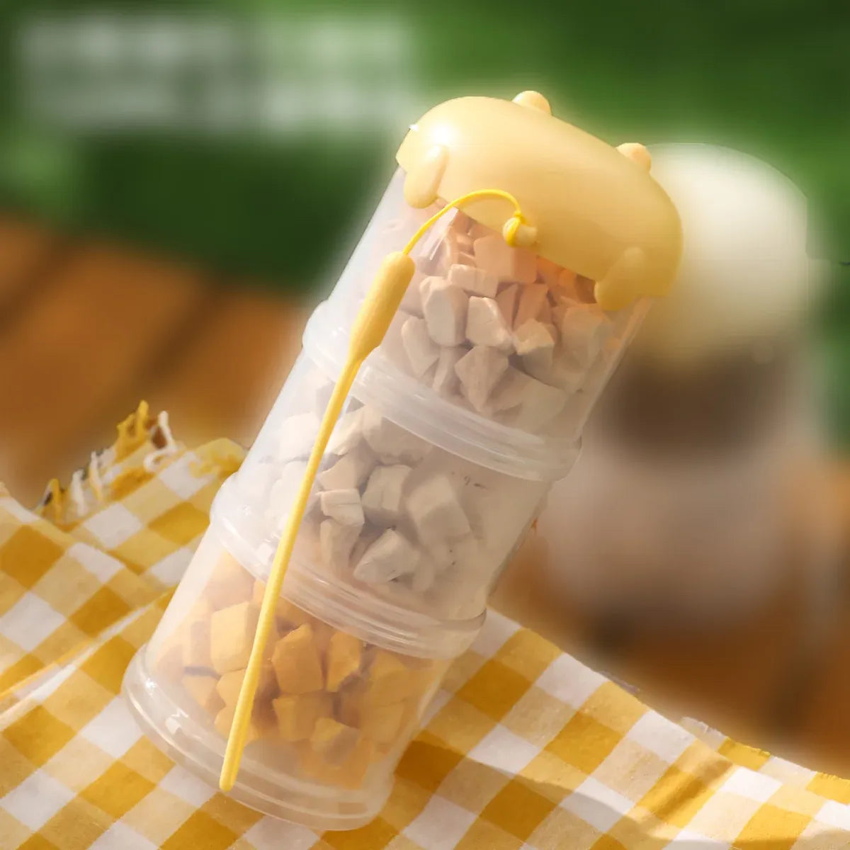 3-Tier Portable Pet Food Storage Container - Stackable Snack Bucket Bear Lid - Yellow