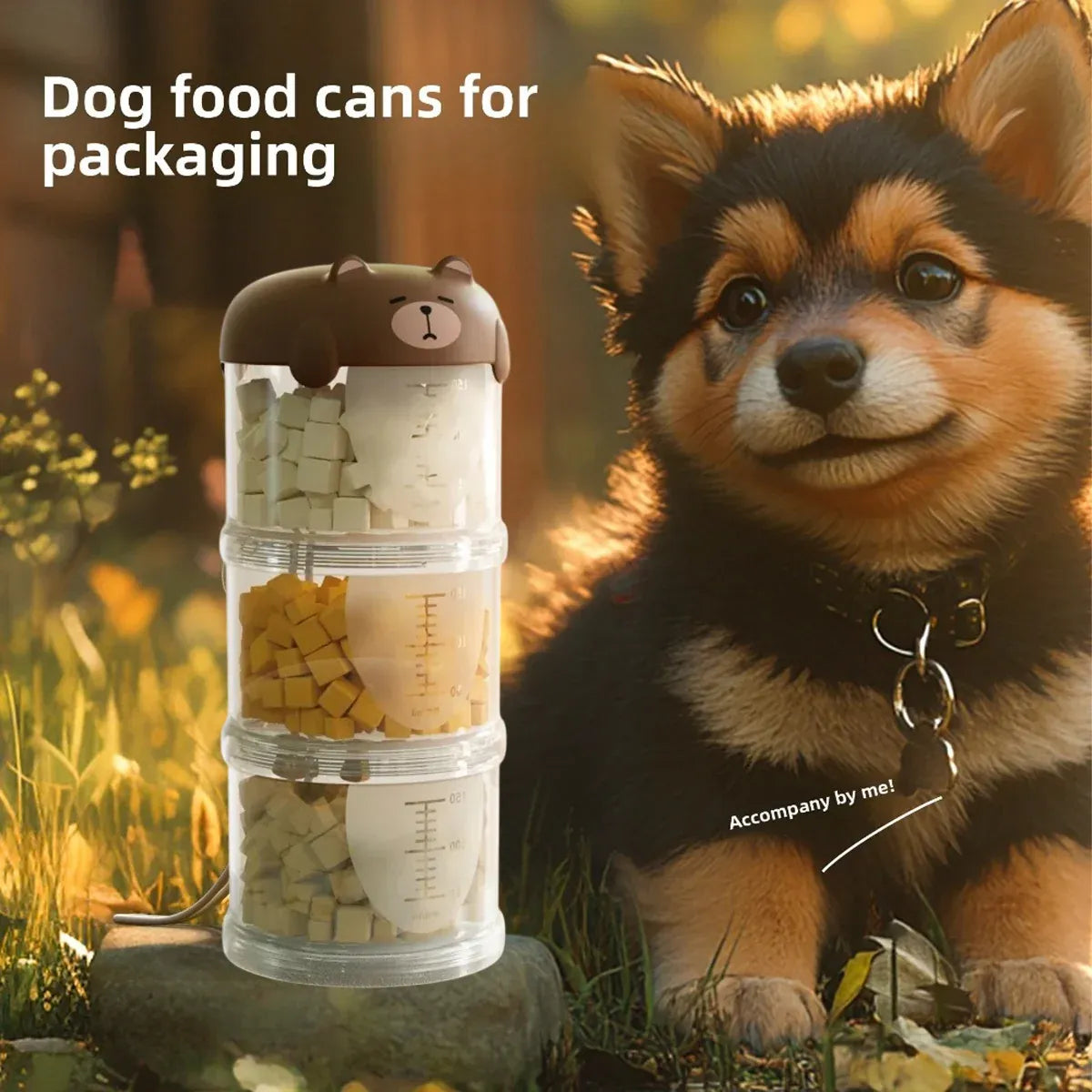 3-Tier Portable Pet Food Storage Container - Stackable Snack Bucket Bear Lid - Yellow