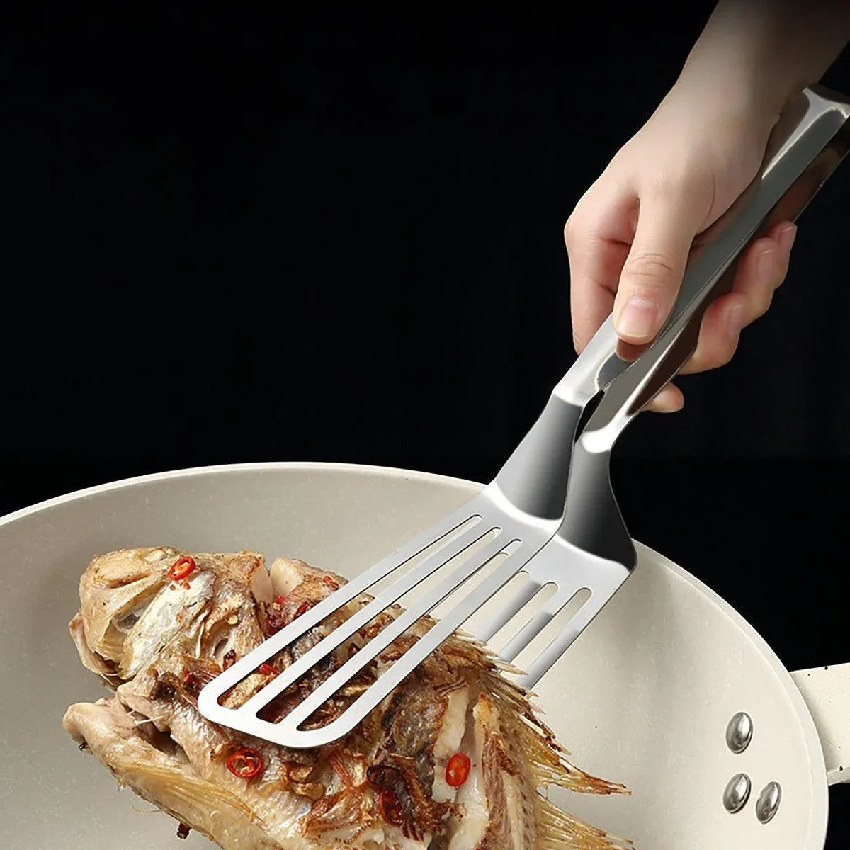 Stainless Steel Steak Tongs Multi-Functional Kitchen Tool for BBQ and Fried Fish