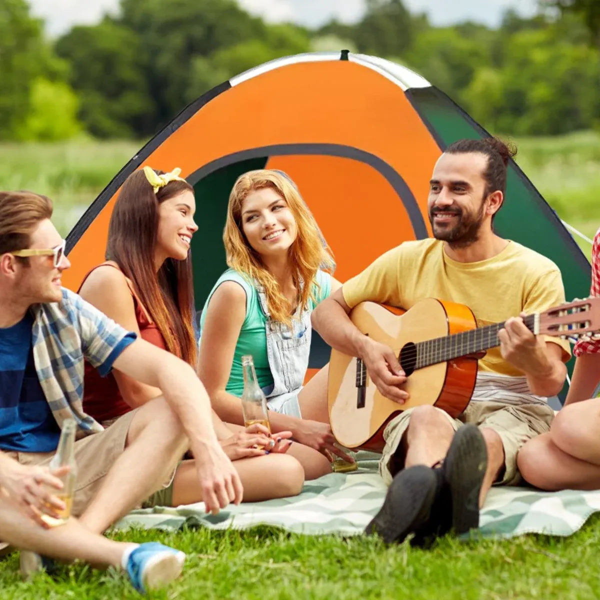 Outdoor Camping Tent Portable Sun Protection Lightweight Quick Setup Shelter - Blue 2-3 Person