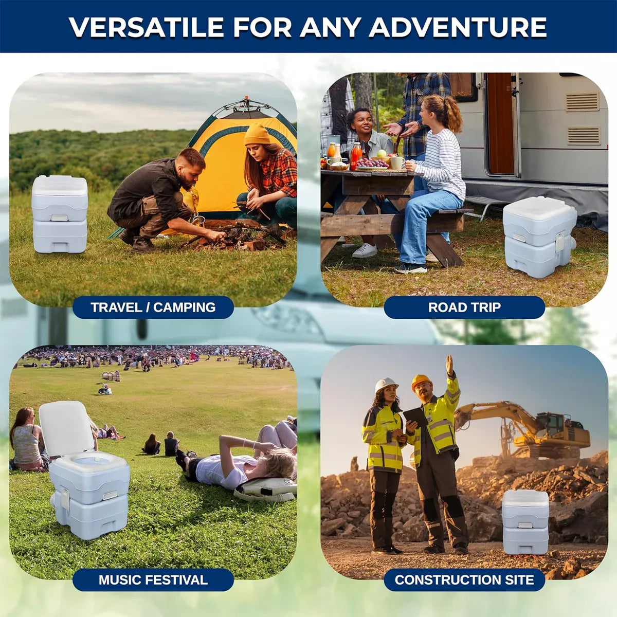 20L Portable Toilet Camping Toilet for Hiking RV Trips Emergency Potty Seat