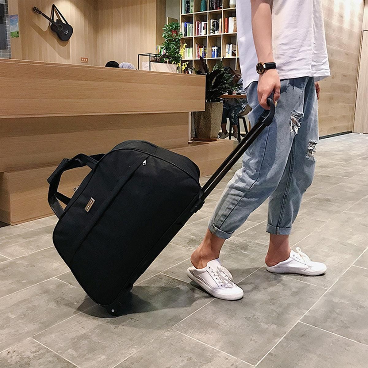 Wheeled Travel Duffle Trolley Bag Carry On Rolling Luggage Suitcase Tote Durable - Brown-20in