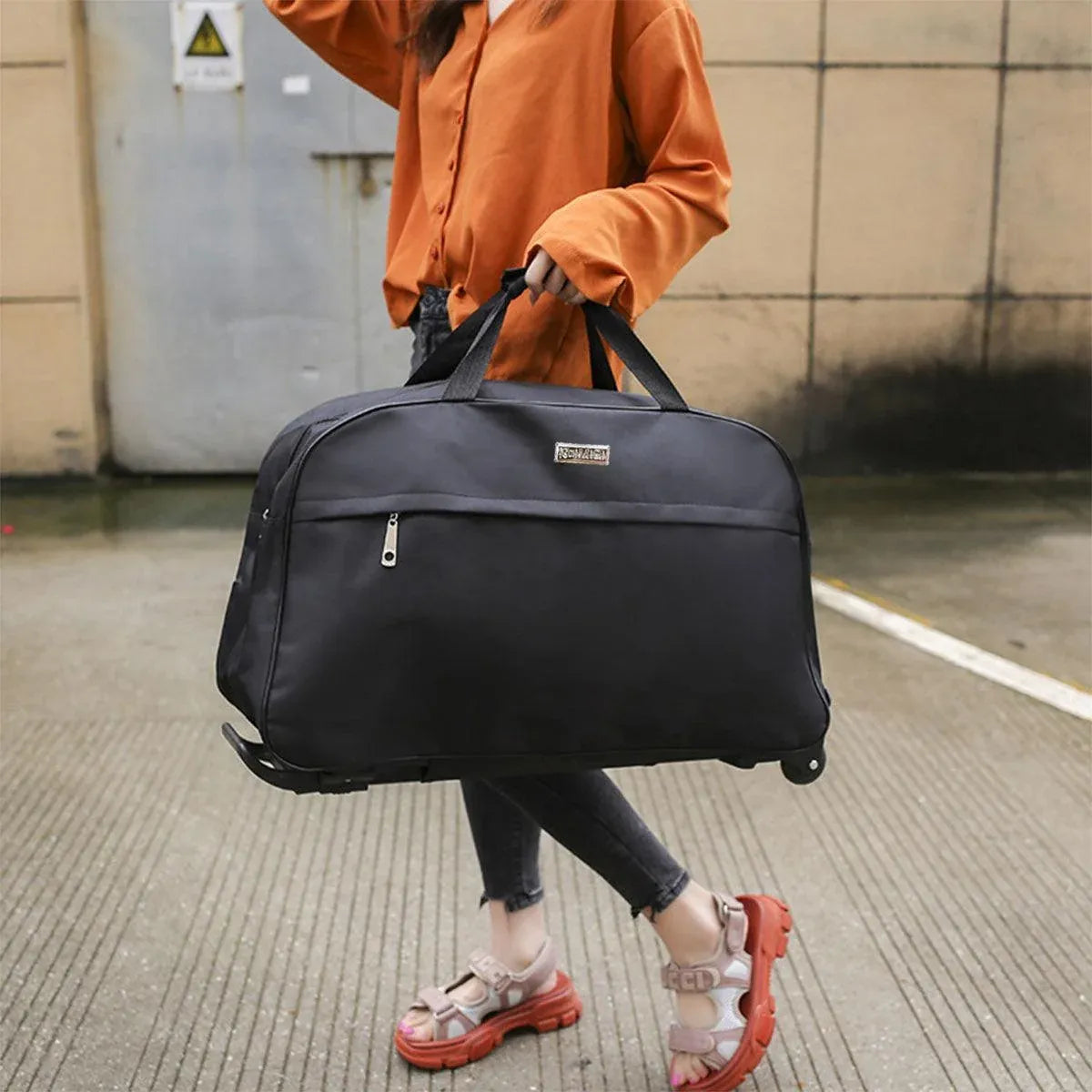 Wheeled Travel Duffle Trolley Bag Carry On Rolling Luggage Suitcase Tote Durable - Black-24in
