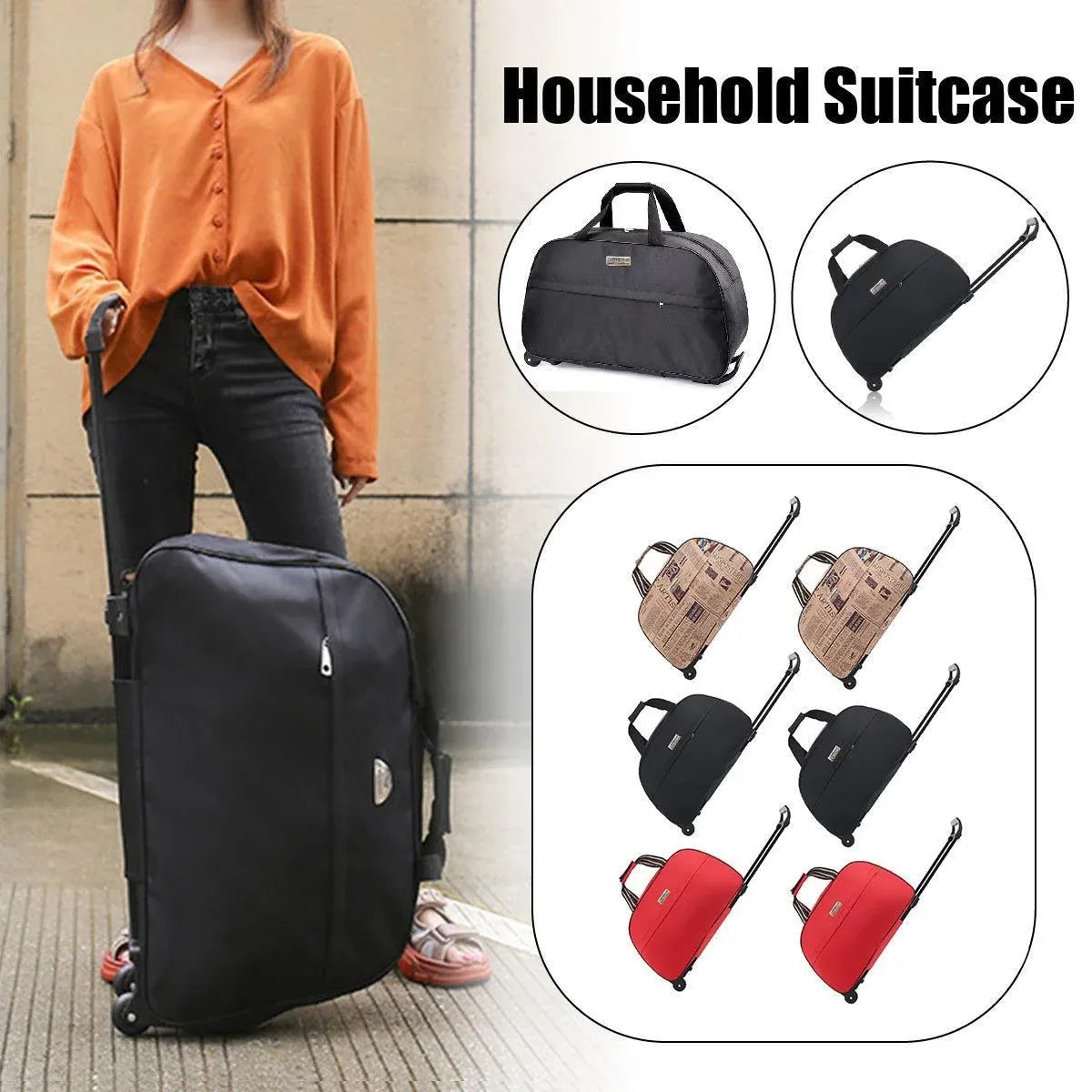 Wheeled Travel Duffle Trolley Bag Carry On Rolling Luggage Suitcase Tote Durable - Red-24in