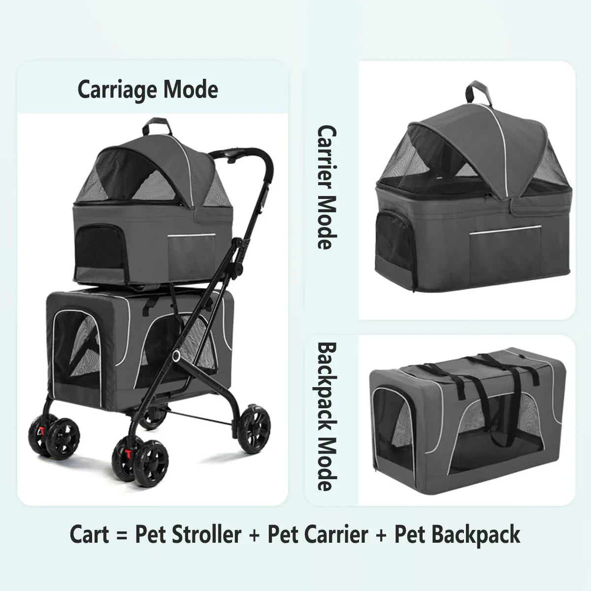 3 in 1 Portable Folding Pet Stroller Outdoor Travel Double Deck Cat Dog Carrier