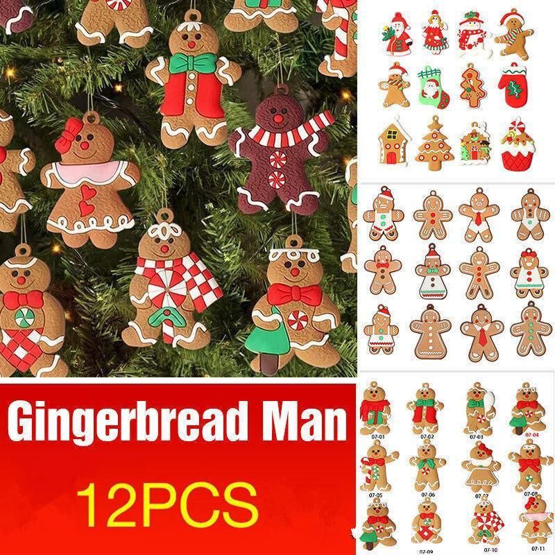 12X Gingerbread Man Xmas Tree Ornament Gift Party Hanging Pendants Window Decor - Window Decor-jbr snowflake