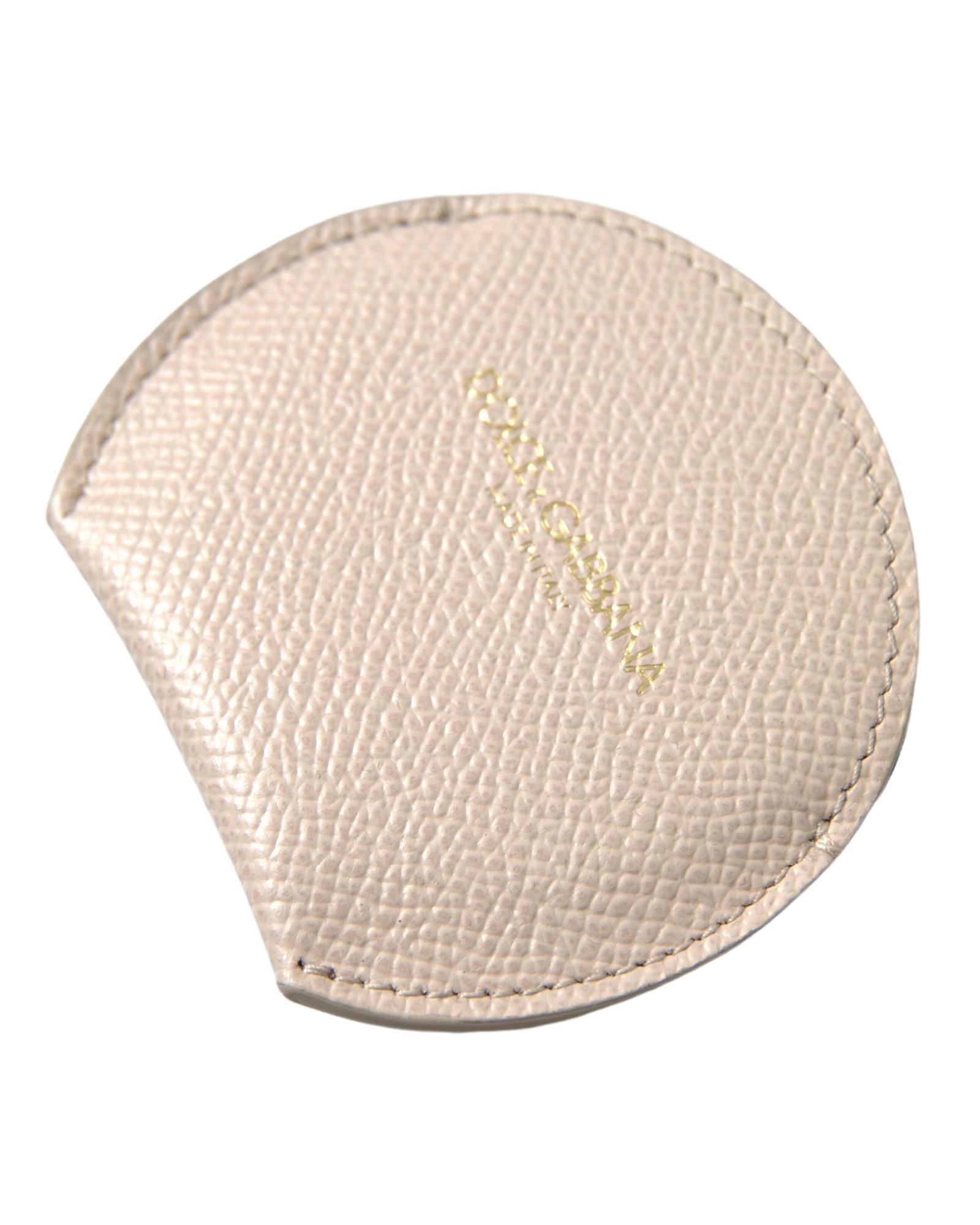dolce-gabbana-womens-beige-calfskin-leather-round-logo-hand-mirror-holder-one-size