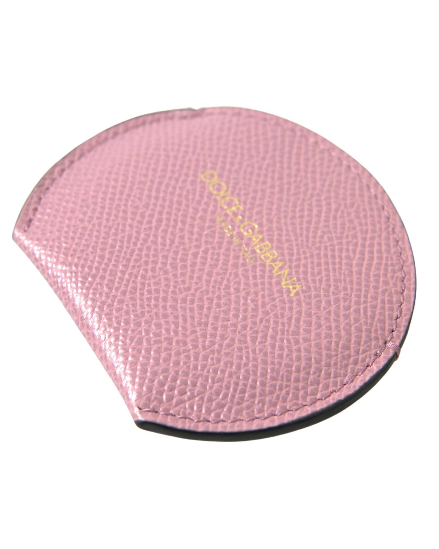 dolce-gabbana-womens-pink-calfskin-leather-round-logo-print-hand-mirror-holder-one-size