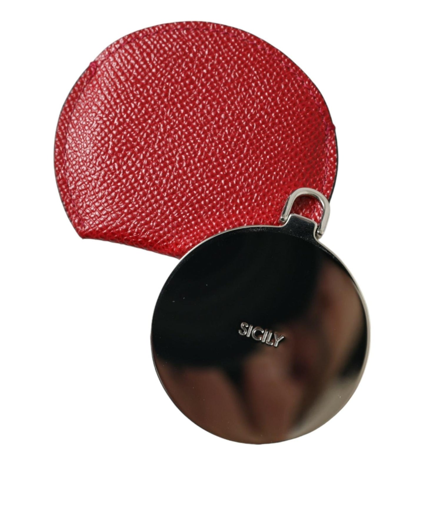 dolce-gabbana-womens-red-calfskin-leather-round-logo-hand-mirror-holder-one-size