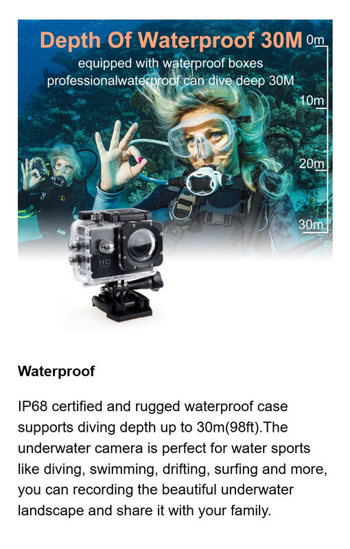 Action Camera 4K HD 16MP Wi-Fi Waterproof 30M Sports Camera With 140° Wide Angle BLUE COLOUR