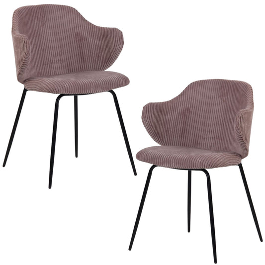 set-of-2-dining-chairs-with-corduroy-cord-fabric-in-pink