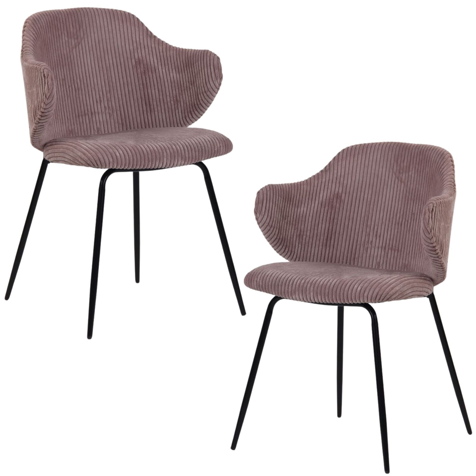 set-of-2-dining-chairs-with-corduroy-cord-fabric-in-pink