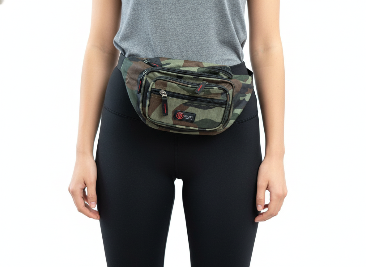Canvas CAMO BUM BAG Camouflage Waist Travel Belt Wallet Money Security Zips