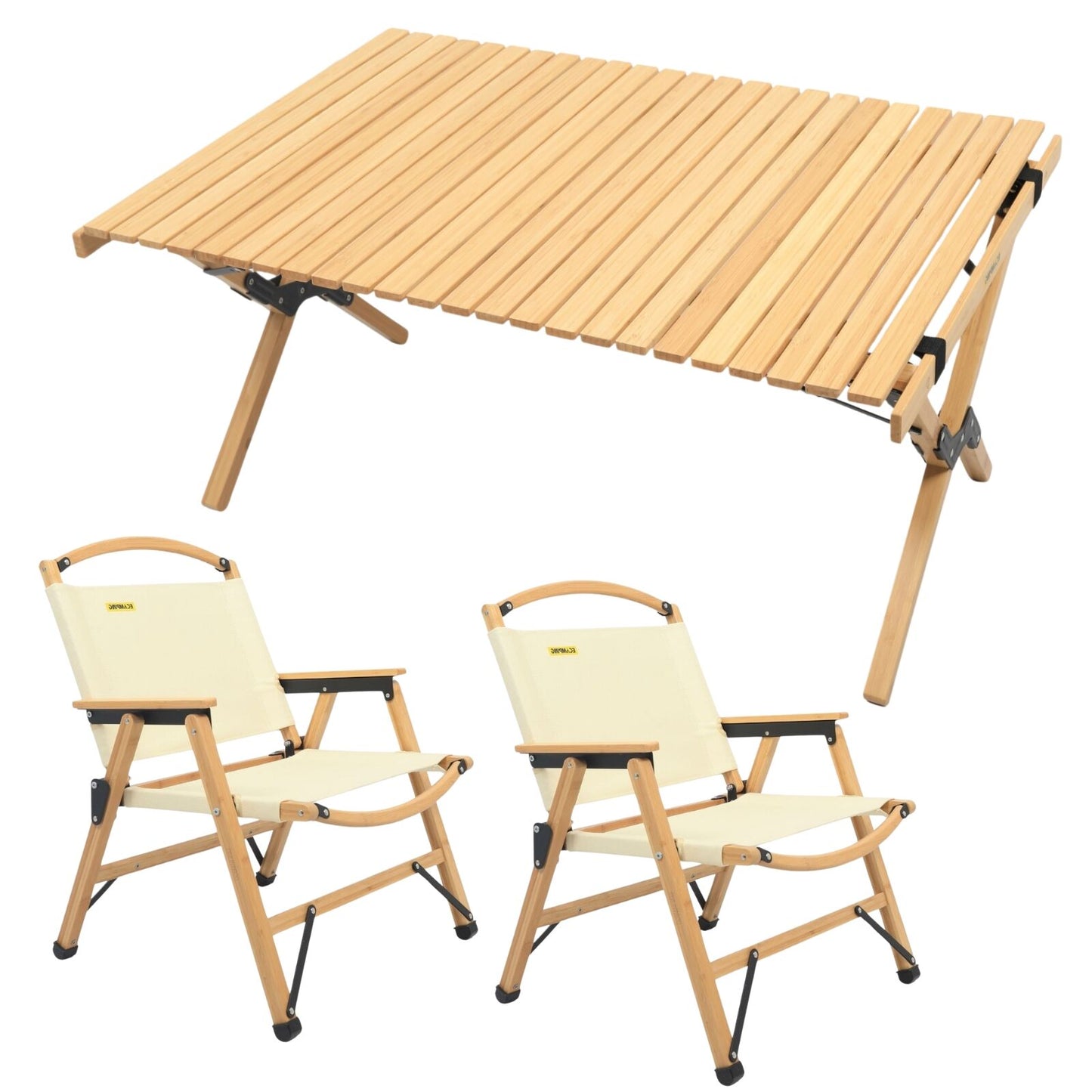 3 Chairs & 1 Table Set Bamboo Camping Folding Portable Outdoor Picnic Travel BBQ
